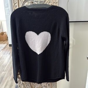 a.M black cashmere sweater with white large heart on the back